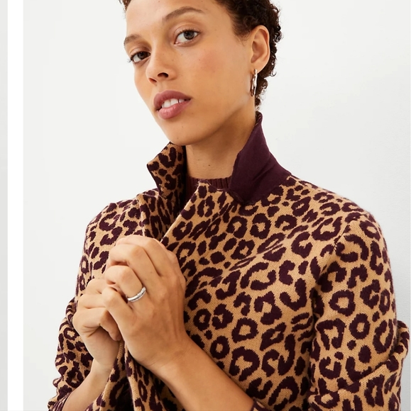 ANN TAYLOR Eastern Camel Leopard Print Sweater Blazer - Picture 5 of 9